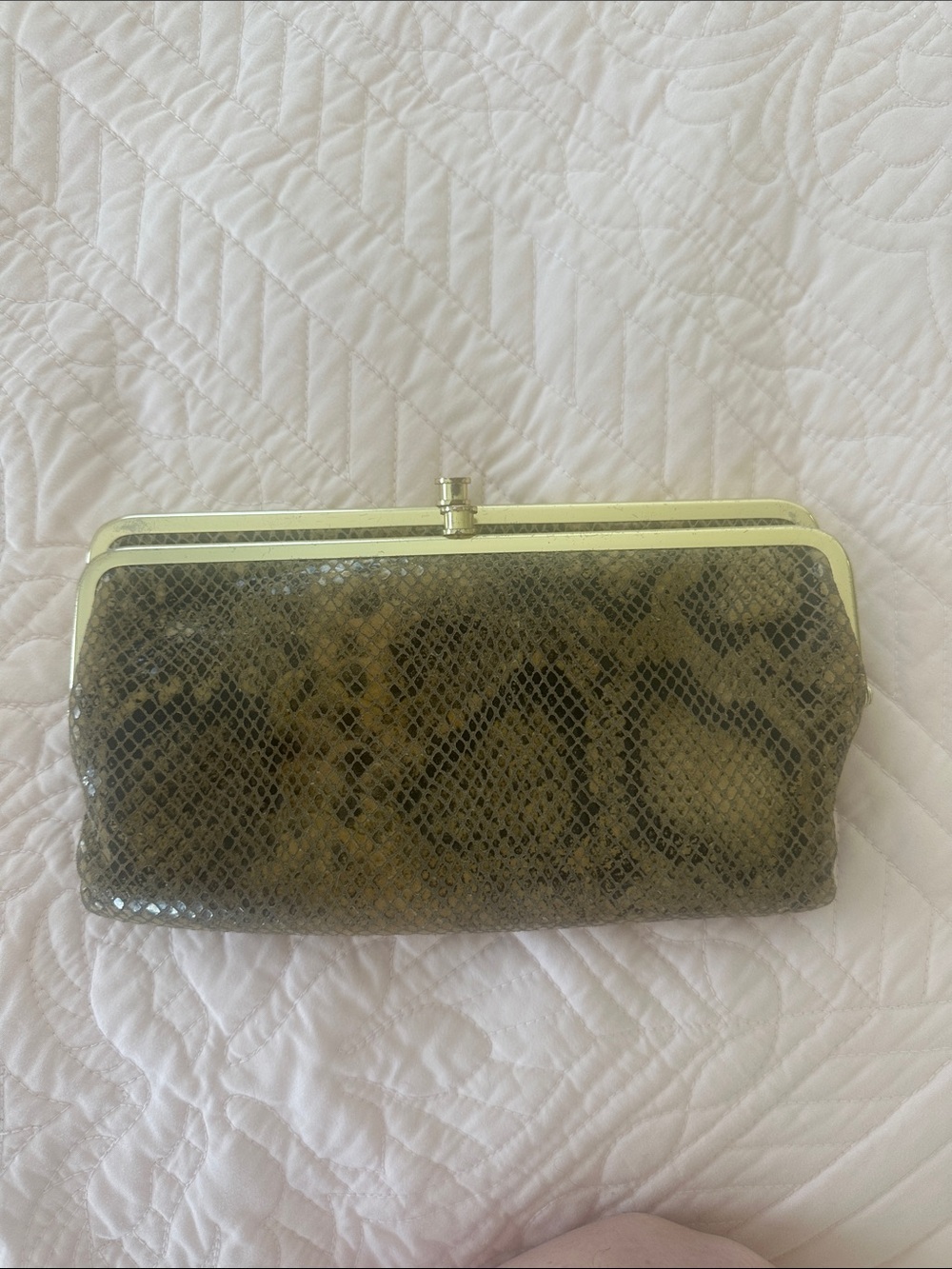 HOBO Brown Snakeskin-Pattern Wristlet Clutch with Gold Trim me